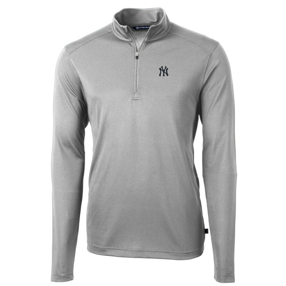 New York Yankees Cutter & Buck Virtue Eco Pique Recycled Quarter-Zip Pullover Top - Gray Pullover