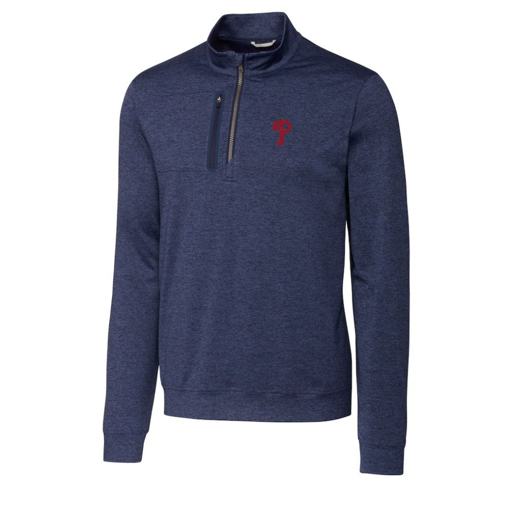 Philadelphia Phillies Cutter & Buck Stealth Heathered Quarter-Zip Pullover Top - Navy Pullover