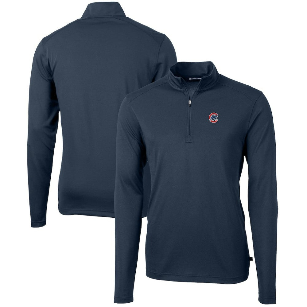 Chicago Cubs Cutter & Buck Virtue Eco Pique Recycled Quarter-Zip Pullover Top - Navy Pullover