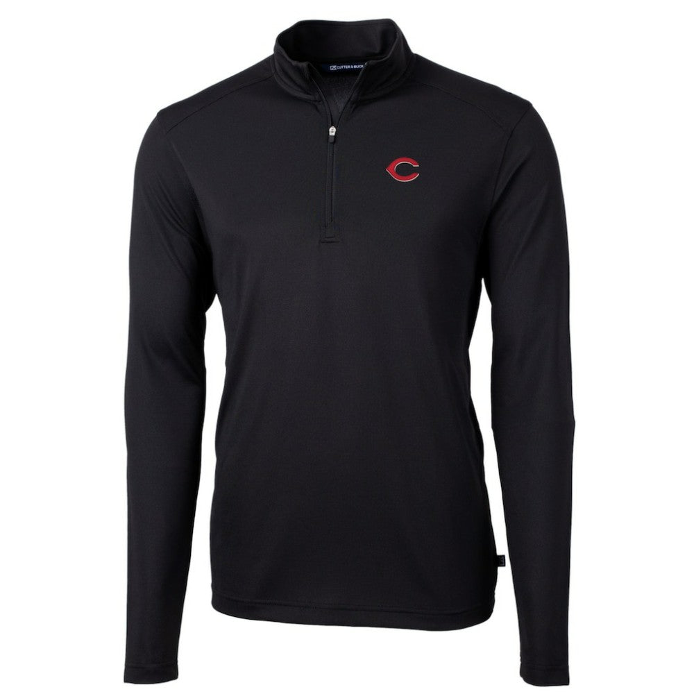 Cincinnati Reds Cutter & Buck Virtue Eco Pique Recycled Quarter-Zip Pullover Top - Black Pullover