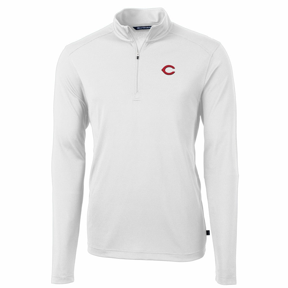 Cincinnati Reds Cutter & Buck Virtue Eco Pique Recycled Quarter-Zip Pullover Top - White Pullover