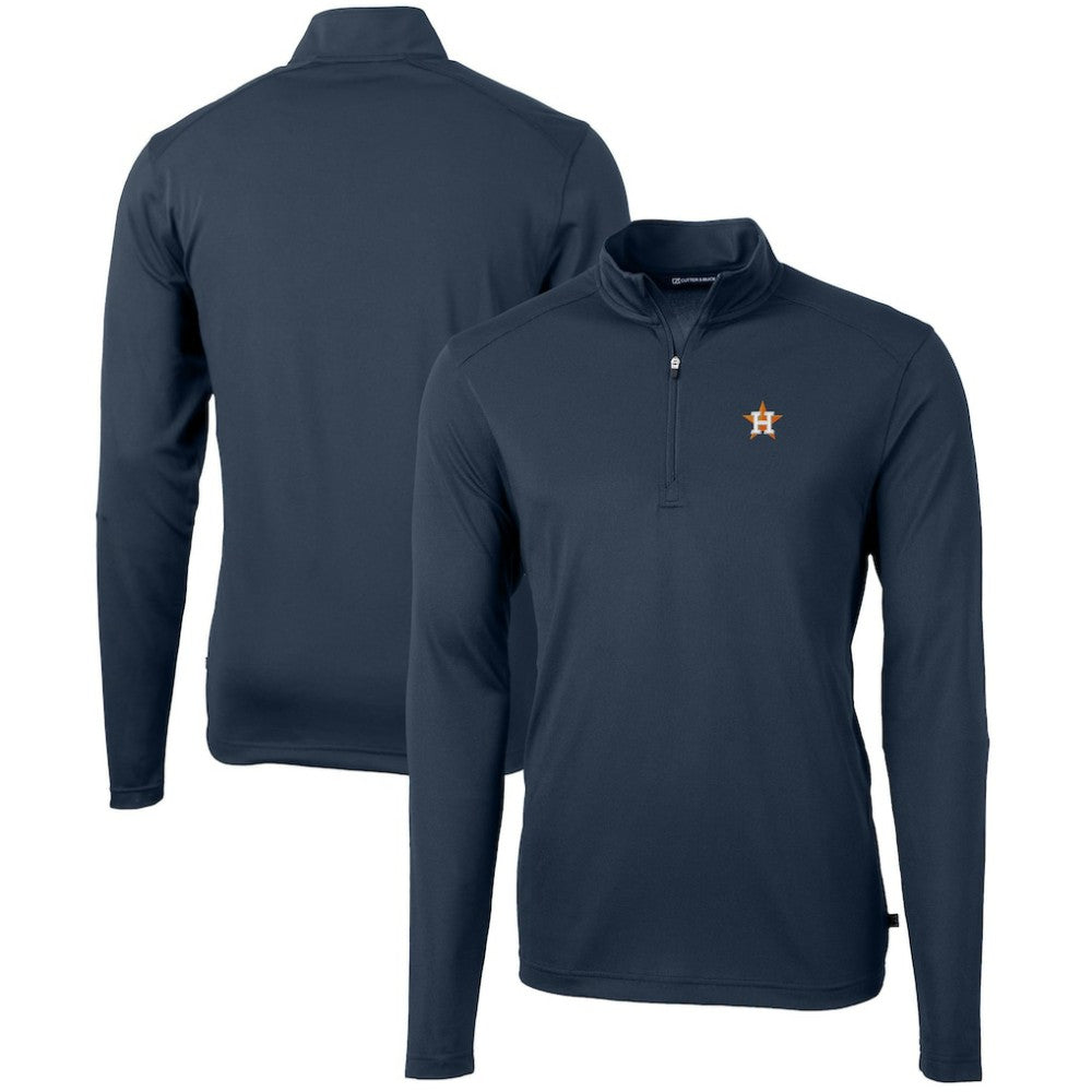 Houston Astros Cutter & Buck Virtue Eco Pique Recycled Quarter-Zip Pullover Top - Navy Pullover