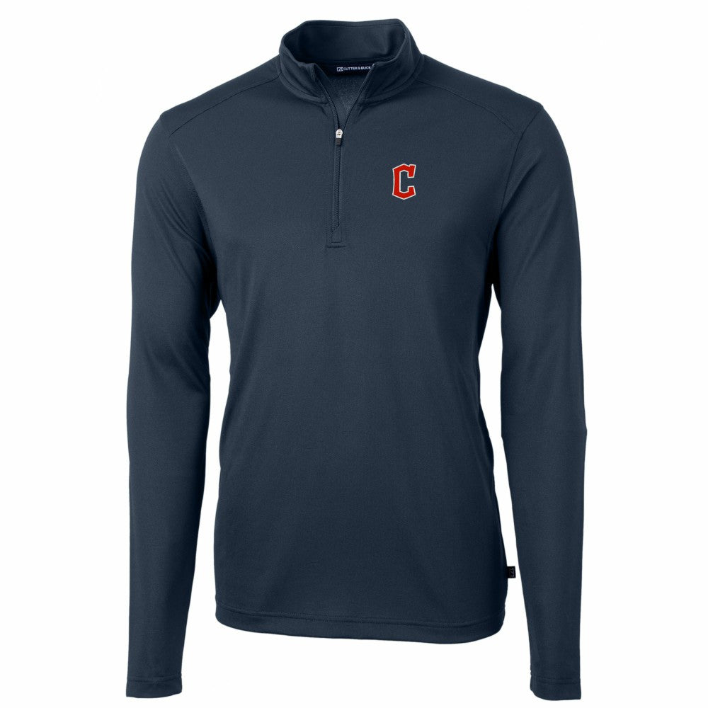 Cleveland Guardians Cutter & Buck Virtue Eco Pique Recycled Quarter-Zip Pullover Top - Navy Pullover
