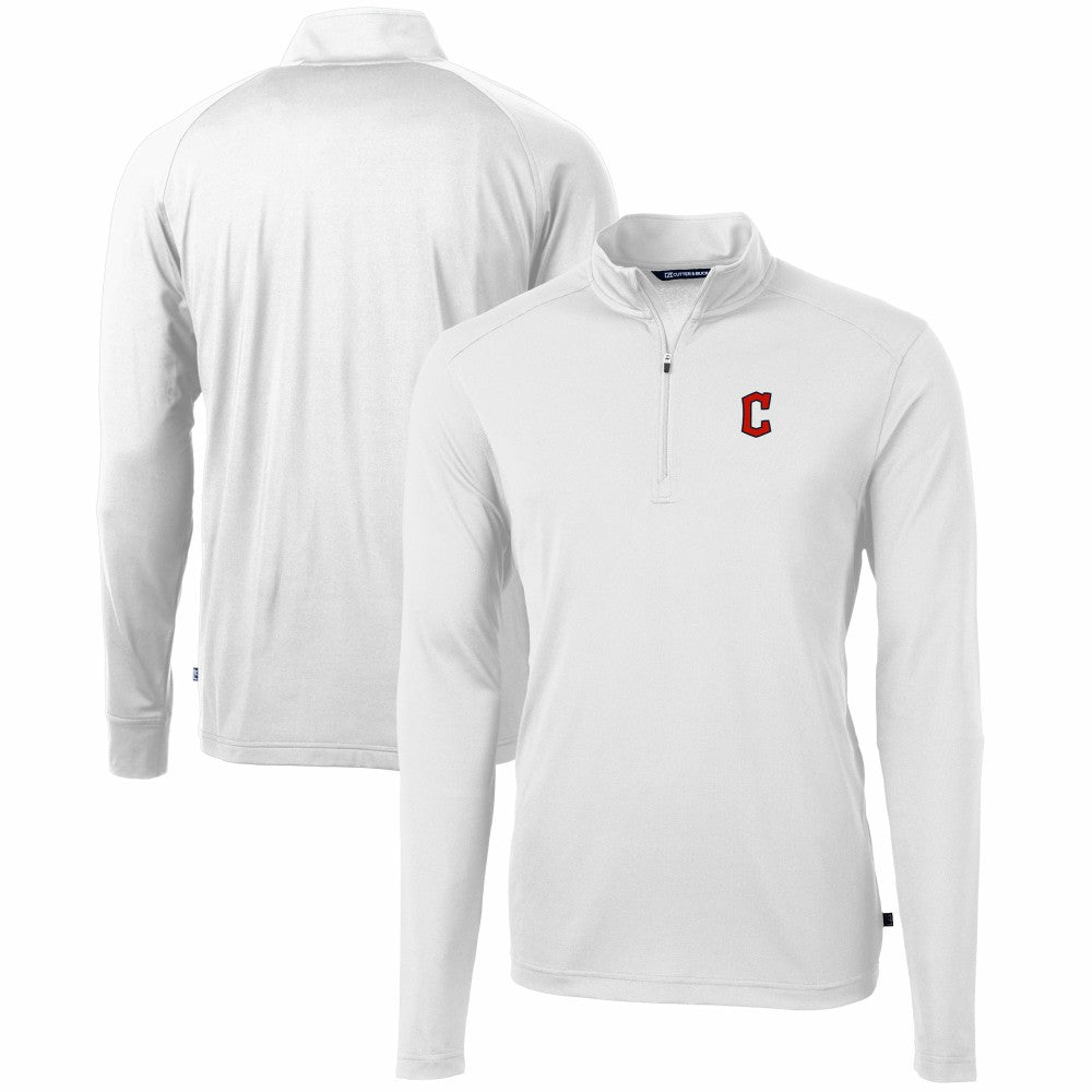 Cleveland Guardians Cutter & Buck Virtue Eco Pique Recycled Quarter-Zip Pullover Top - White Pullover
