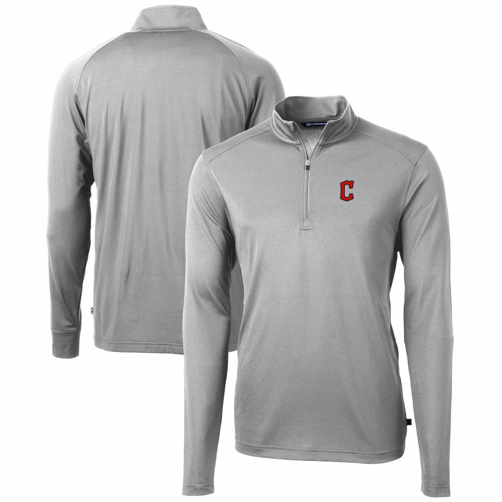Cleveland Guardians Cutter & Buck Virtue Eco Pique Recycled Quarter-Zip Pullover Top - Gray Pullover