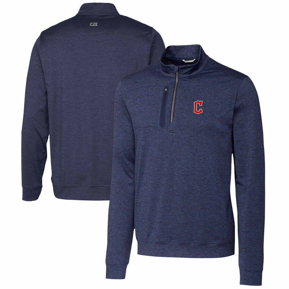 Cleveland Guardians Cutter & Buck Stealth Heathered Quarter-Zip Pullover Top - Navy Pullover