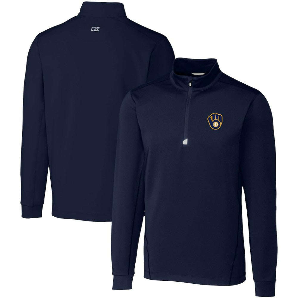 Milwaukee Brewers Cutter & Buck Big & Tall Traverse Stretch Quarter-Zip Pullover Top - Navy Pullover