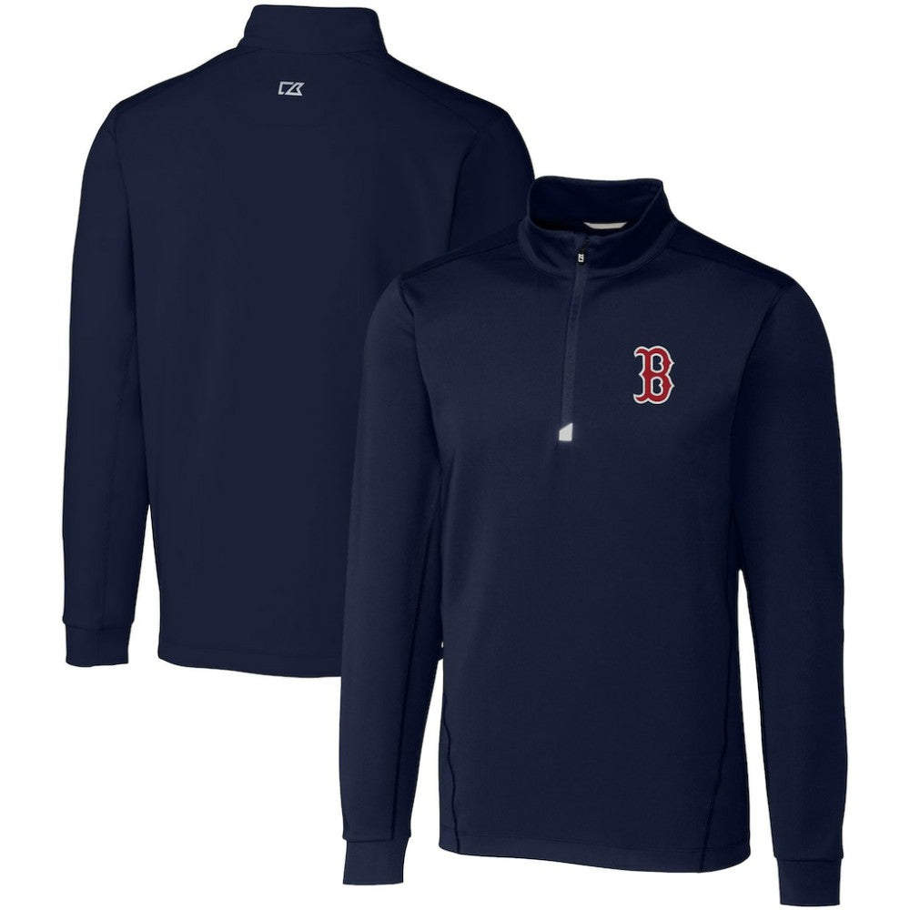 Boston Red Sox Cutter & Buck Big & Tall Traverse Stretch Quarter-Zip Pullover Top - Navy Pullover