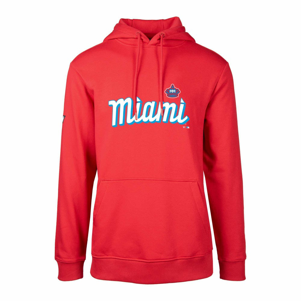 Miami Marlins Levelwear City Connect Podium Core Logo Pullover Hoodie - Red Hoodies