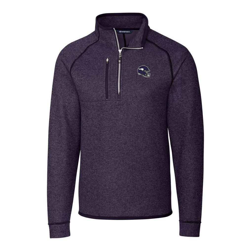 Minnesota Vikings Cutter & Buck Helmet Mainsail Sweater-Knit Half-Zip Pullover Jacket Purple
