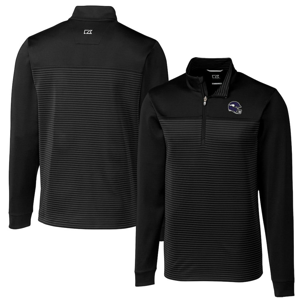 Minnesota Vikings Cutter & Buck Traverse Stripe Stretch Quarter-Zip Pullover Top Black