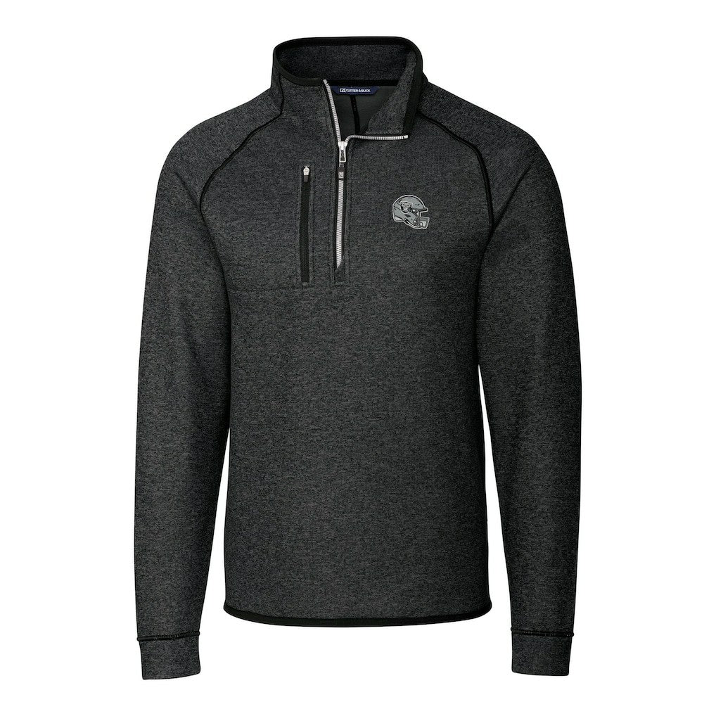 Las Vegas Raiders Cutter & Buck Helmet Mainsail Sweater-Knit Half-Zip Pullover Jacket Charcoal