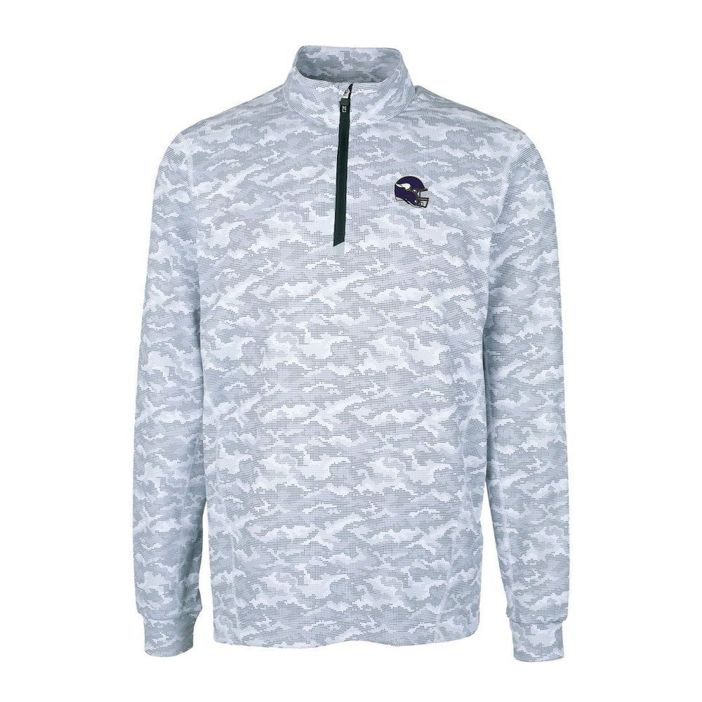 Minnesota Vikings Cutter & Buck Helmet Traverse Camo Print Stretch Quarter-Zip Pullover Top Charcoal