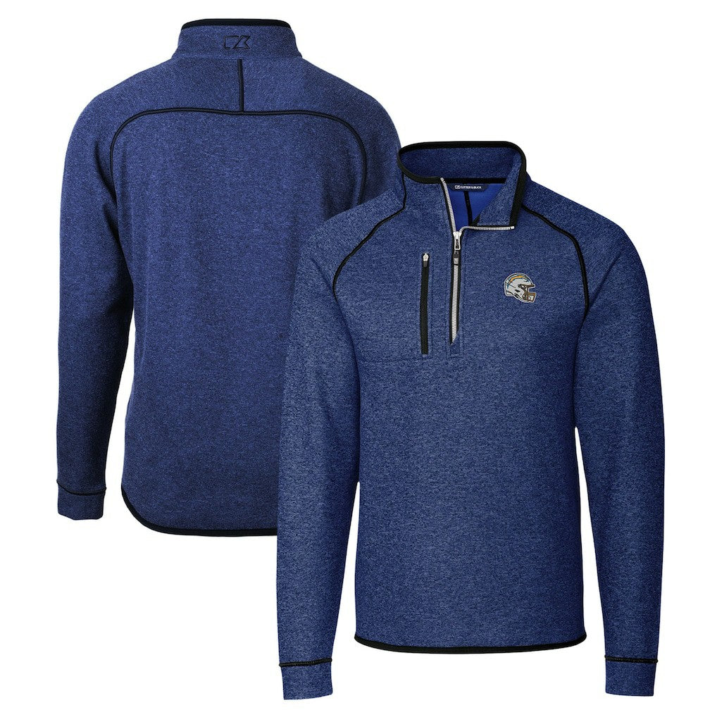 Los Angeles Chargers Cutter & Buck Helmet Mainsail Sweater-Knit Half-Zip Pullover Jacket Blue