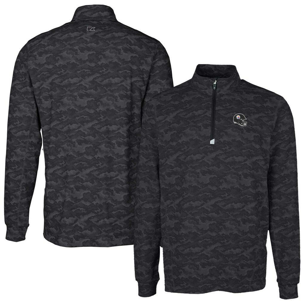 Pittsburgh Steelers Cutter & Buck Helmet Traverse Camo Print Stretch Quarter-Zip Pullover Top Black