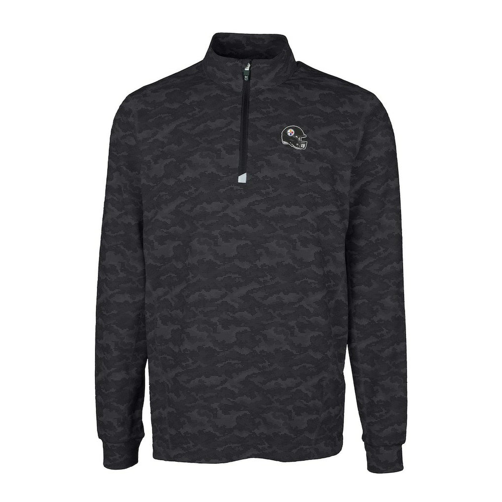 Pittsburgh Steelers Cutter & Buck Helmet Traverse Camo Print Stretch Quarter-Zip Pullover Top Black