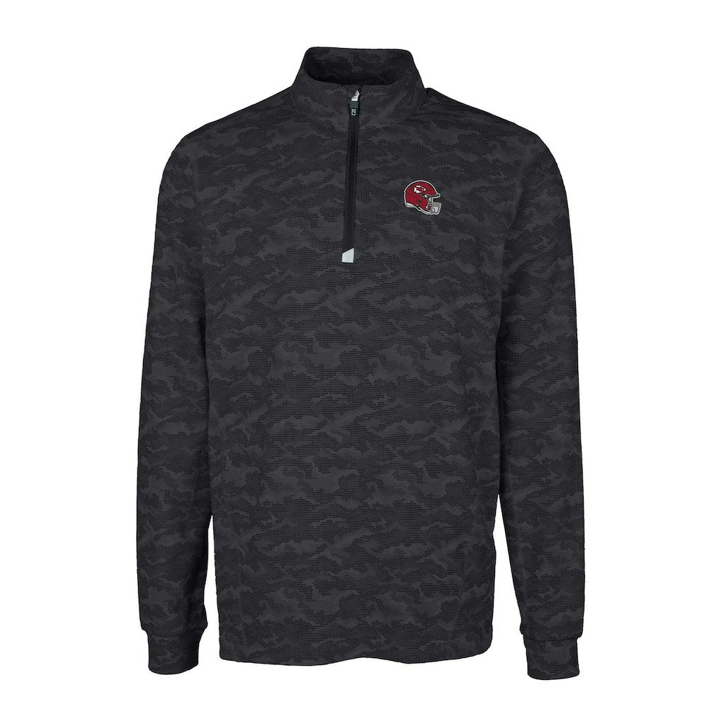Kansas City Chiefs Cutter & Buck Helmet Traverse Camo Print Stretch Quarter-Zip Pullover Top Black