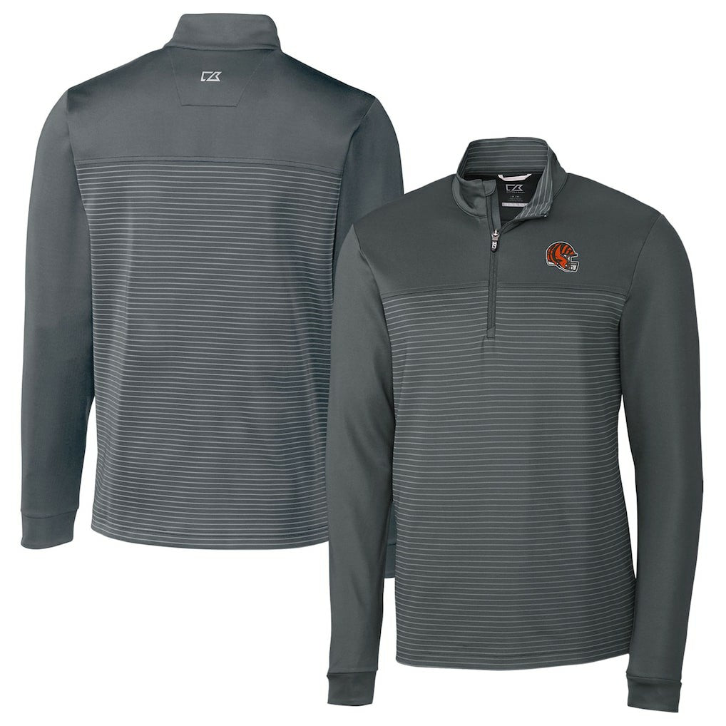 Cincinnati Bengals Cutter & Buck Traverse Stripe Stretch Quarter-Zip Pullover Top Gray