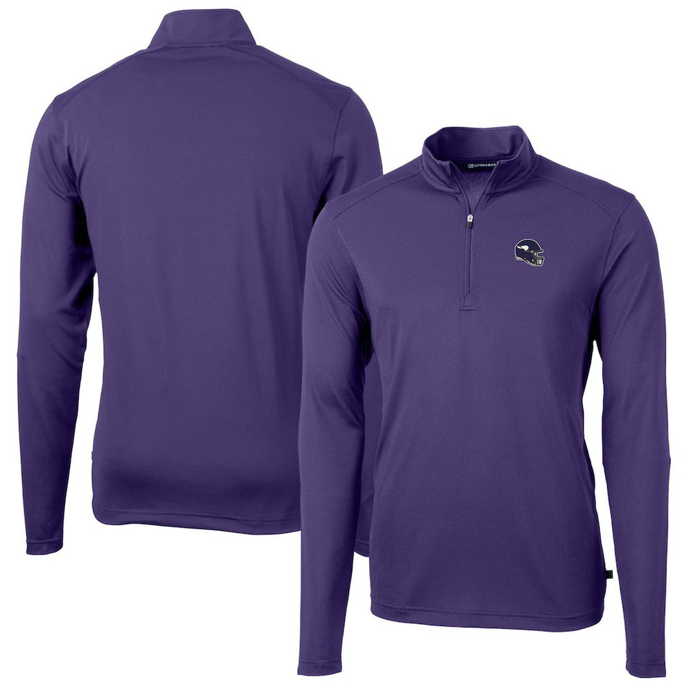 Minnesota Vikings Cutter & Buck Helmet Virtue Eco Pique Recycled Quarter-Zip Pullover Top Purple