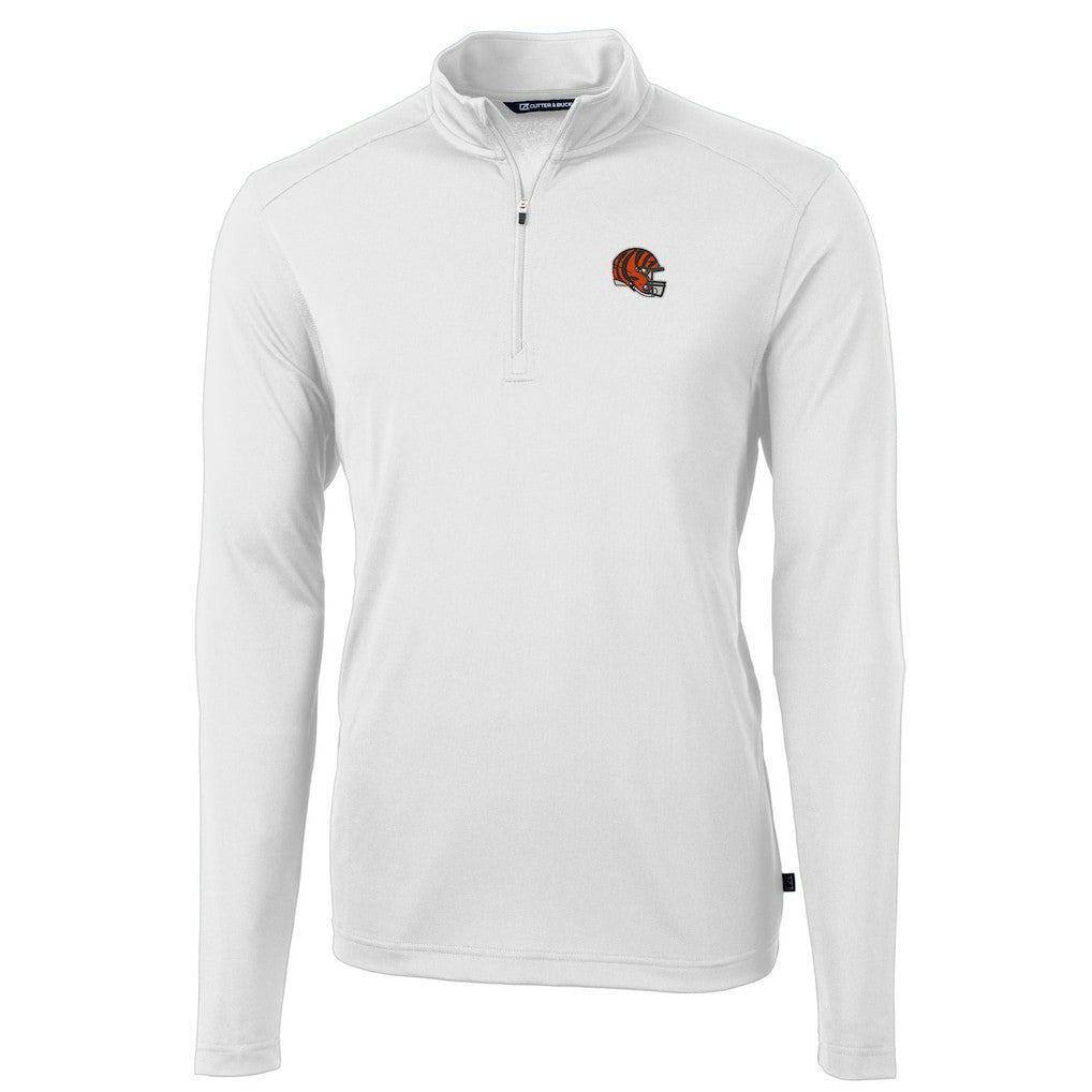 Cincinnati Bengals Cutter & Buck Helmet Virtue Eco Pique Recycled Quarter-Zip Pullover Top White