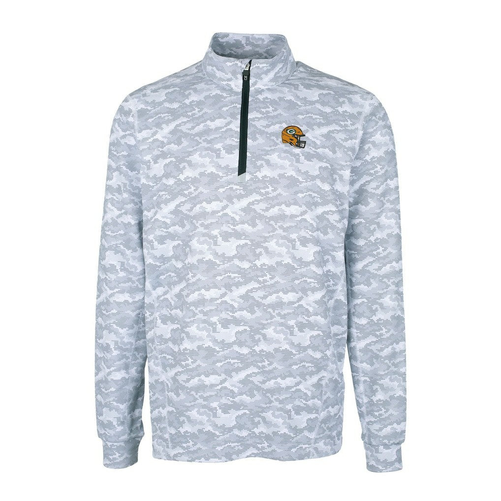 Green Bay Packers Cutter & Buck Helmet Traverse Camo Print Stretch Quarter-Zip Pullover Top Charcoal