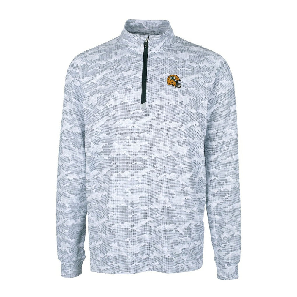 Green Bay Packers Cutter & Buck Helmet Traverse Camo Print Stretch Quarter-Zip Pullover Top Charcoal