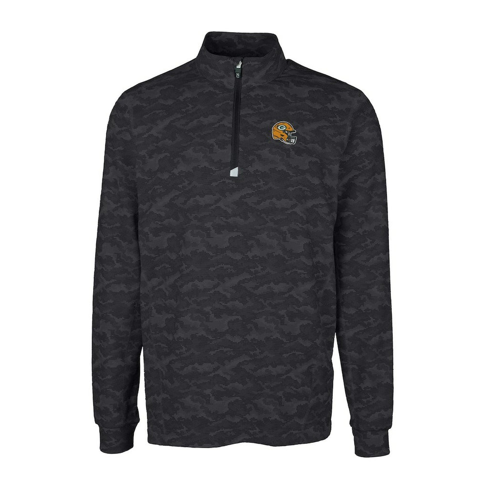 Green Bay Packers Cutter & Buck Helmet Traverse Camo Print Stretch Quarter-Zip Pullover Top Black