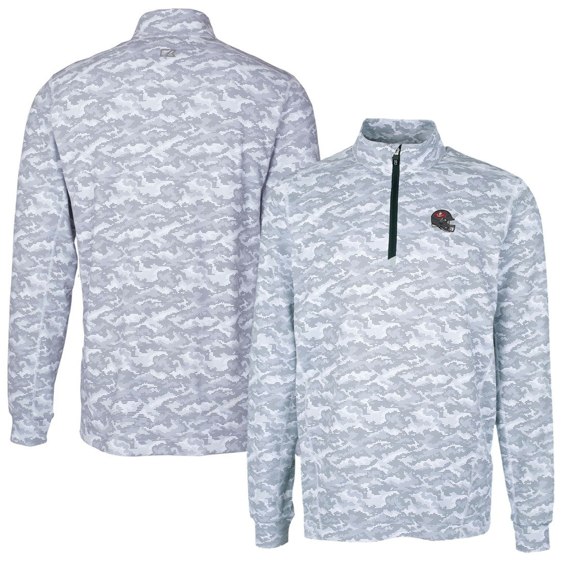 Tampa Bay Buccaneers Cutter & Buck Helmet Traverse Camo Print Stretch Quarter-Zip Pullover Top Charcoal