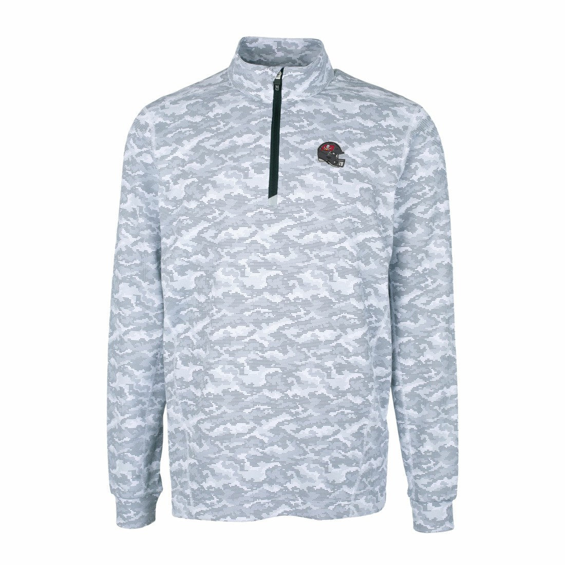 Tampa Bay Buccaneers Cutter & Buck Helmet Traverse Camo Print Stretch Quarter-Zip Pullover Top Charcoal