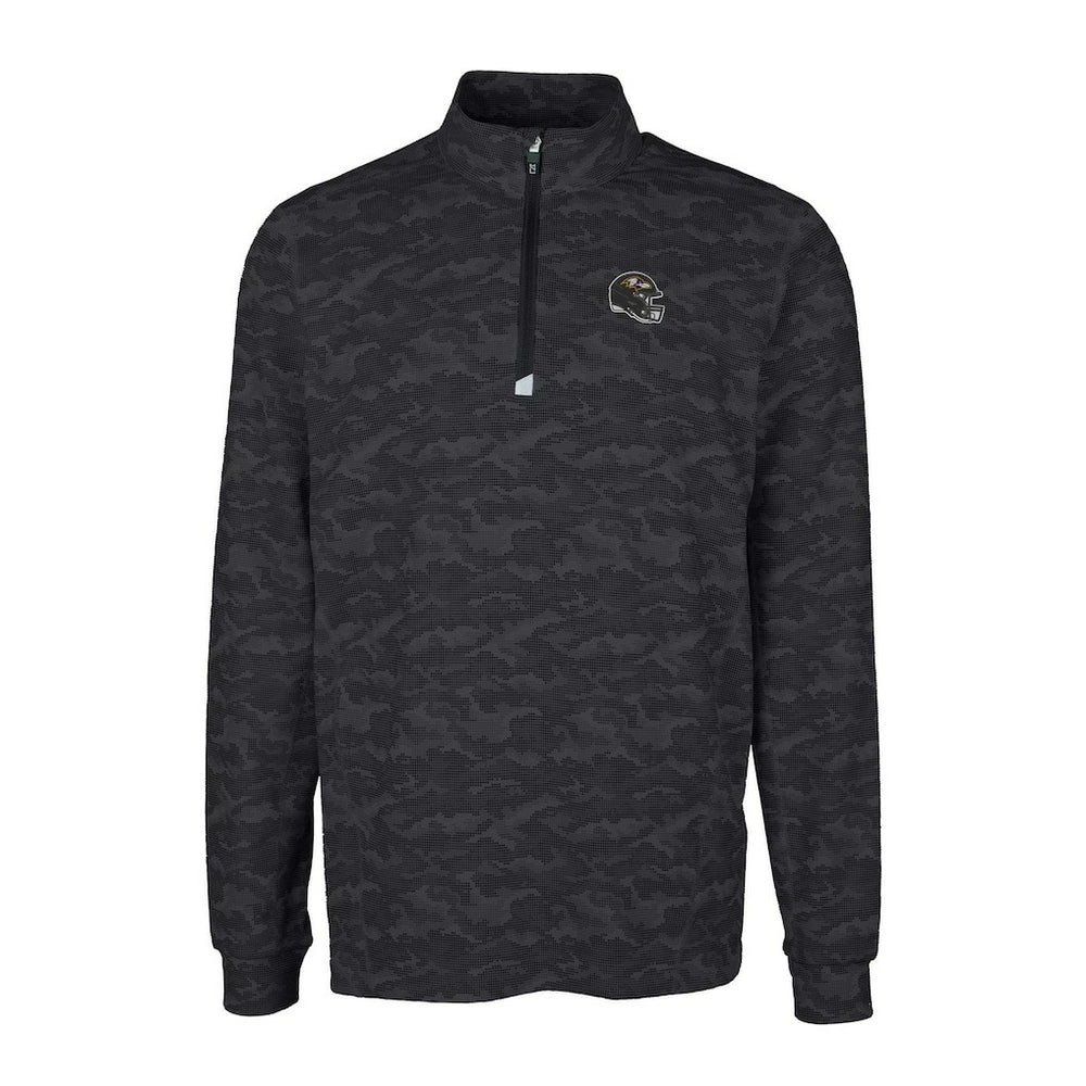 Baltimore Ravens Cutter & Buck Helmet Traverse Camo Print Stretch Quarter-Zip Pullover Top Black