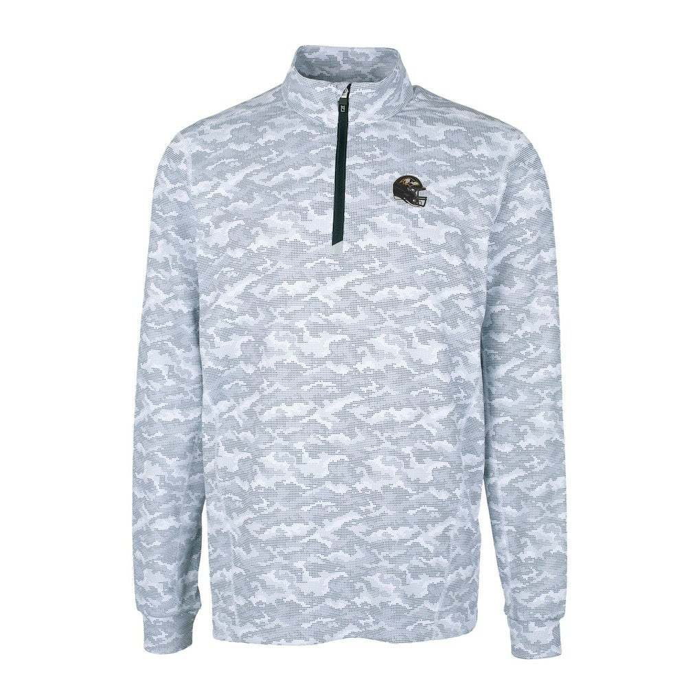 Baltimore Ravens Cutter & Buck Helmet Traverse Camo Print Stretch Quarter-Zip Pullover Top Charcoal