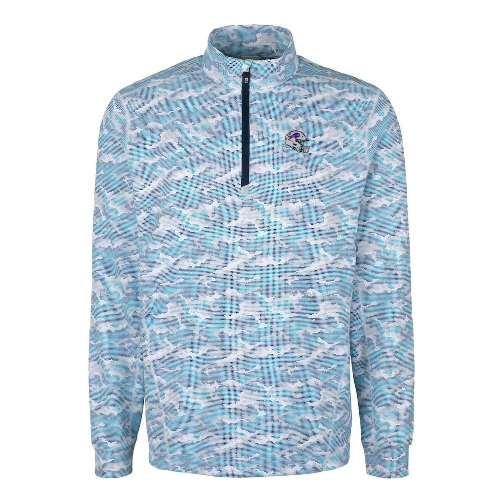Buffalo Bills Cutter & Buck Helmet Traverse Camo Print Stretch Quarter-Zip Pullover Top Light Blue