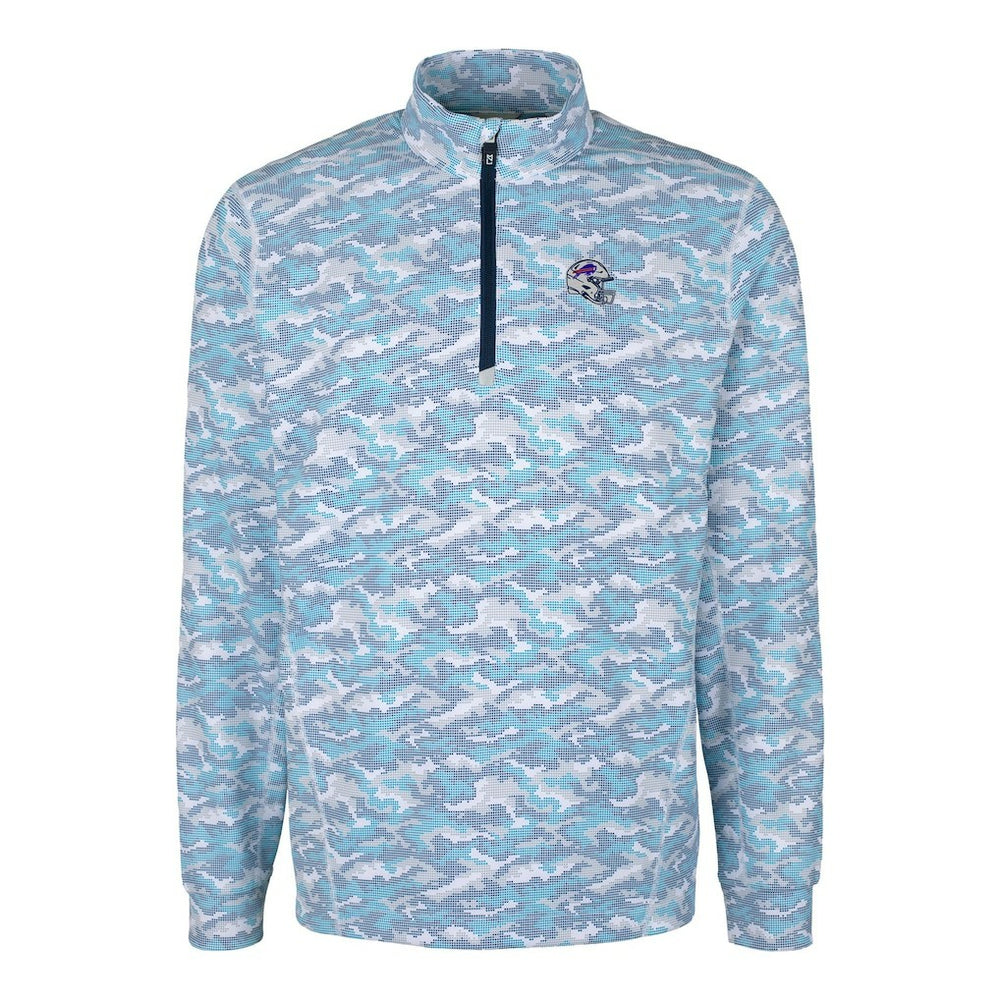 Buffalo Bills Cutter & Buck Helmet Traverse Camo Print Stretch Quarter-Zip Pullover Top Light Blue