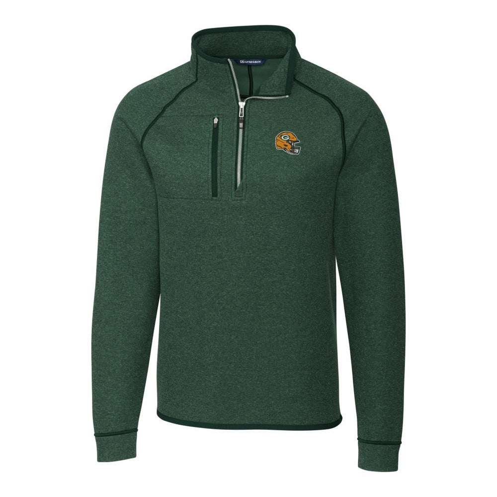 Green Bay Packers Cutter & Buck Helmet Mainsail Sweater-Knit Half-Zip Pullover Jacket Hunter Green