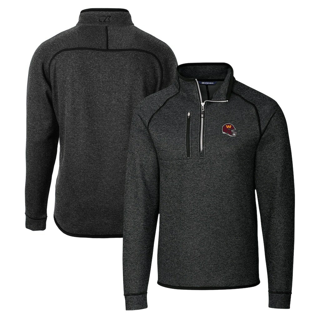 Washington Commanders Cutter & Buck Helmet Mainsail Sweater-Knit Half-Zip Pullover Jacket Charcoal