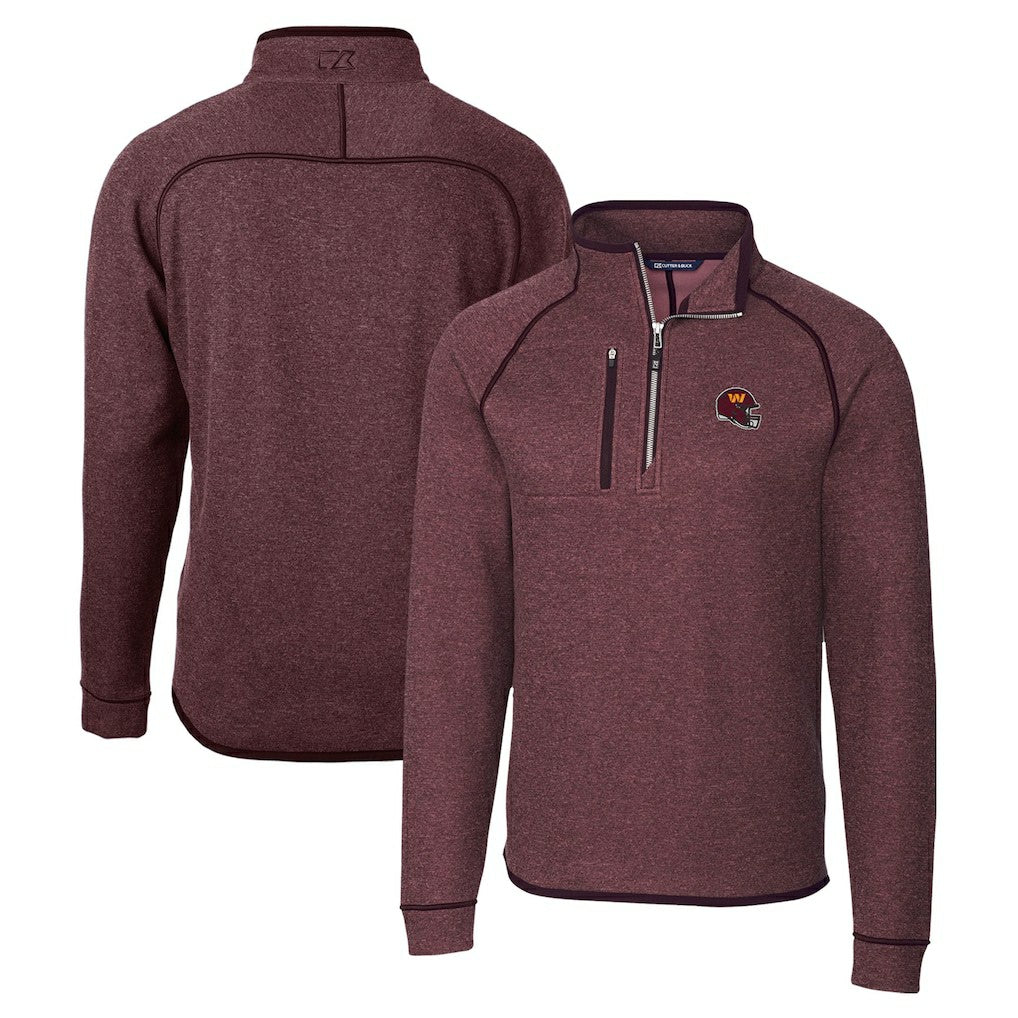 Washington Commanders Cutter & Buck Helmet Mainsail Sweater-Knit Half-Zip Pullover Jacket Burgundy