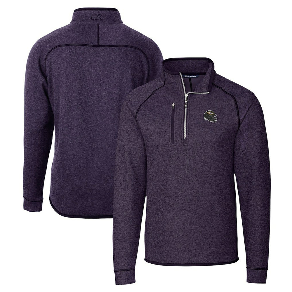 Baltimore Ravens Cutter & Buck Helmet Mainsail Sweater-Knit Half-Zip Pullover Jacket Purple