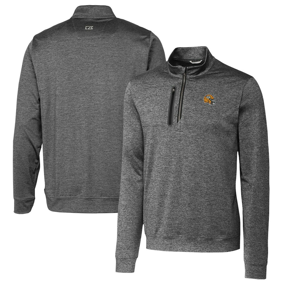 Green Bay Packers Cutter & Buck Helmet Stealth Heathered Quarter-Zip Pullover Top Gray