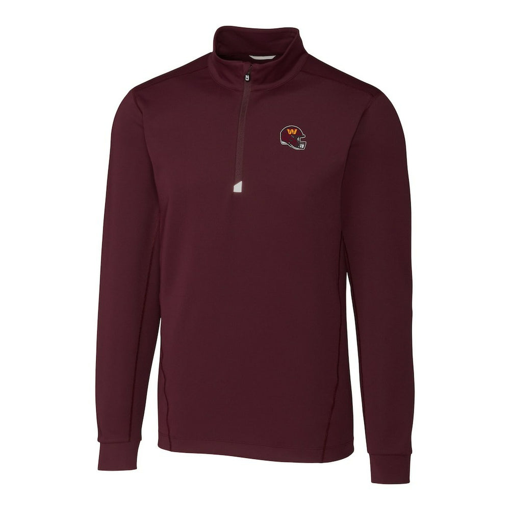 Washington Commanders Cutter & Buck Helmet Traverse Stretch Quarter-Zip Pullover Top Burgundy