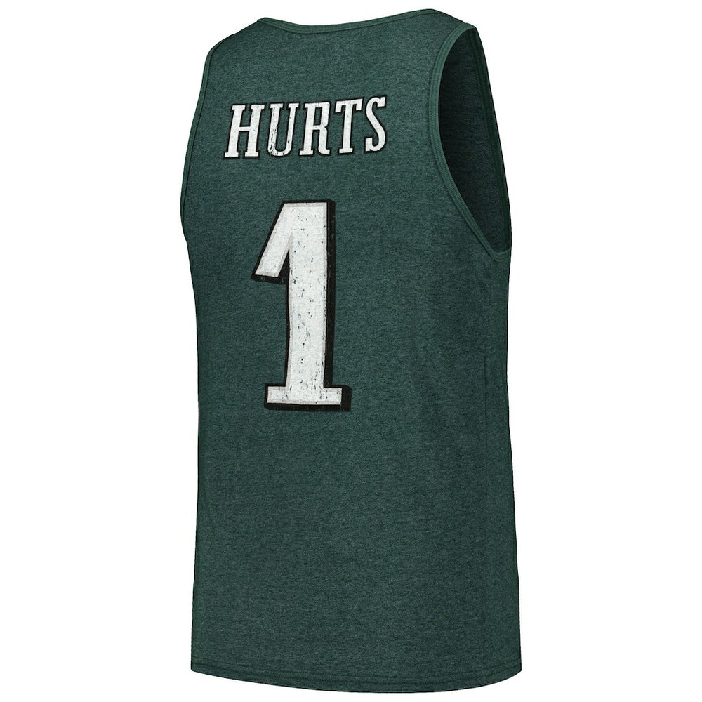 Jalen Hurts Philadelphia Eagles Majestic Threads Name & Number Tri-Blend Tank Top Green