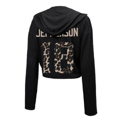 Justin Jefferson Minnesota Vikings Majestic Threads Women's Leopard Player Name & Number Long Sleeve Cropped Hoodie Black