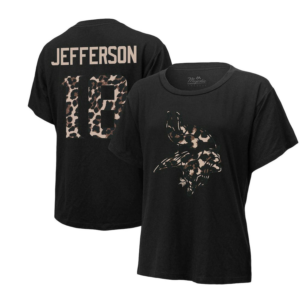 Justin Jefferson Minnesota Vikings Majestic Threads Women's Leopard Player Name & Number T-Shirt Black
