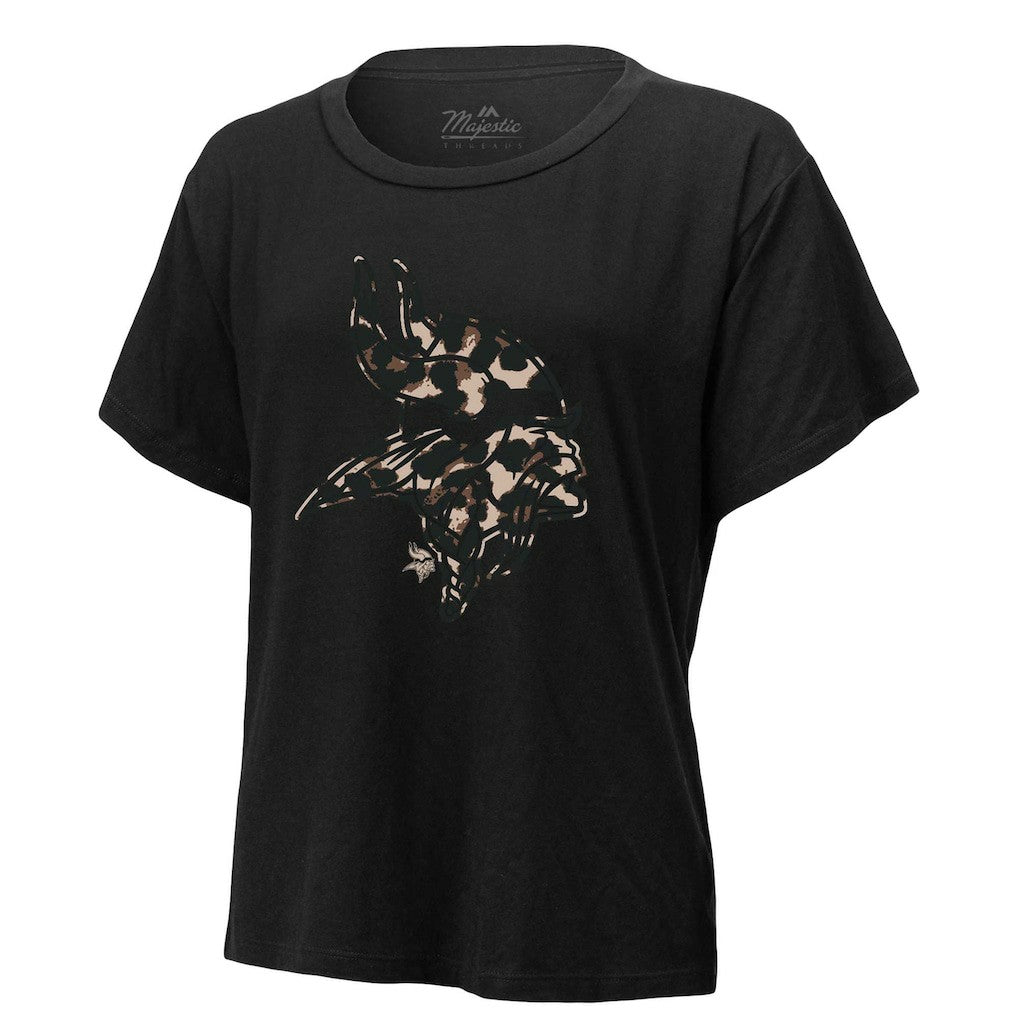 Justin Jefferson Minnesota Vikings Majestic Threads Women's Leopard Player Name & Number T-Shirt Black