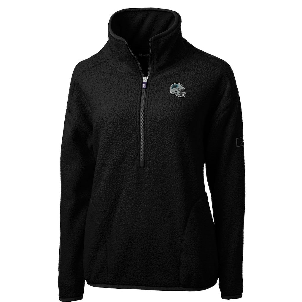 Carolina Panthers Cutter & Buck Women's Helmet Logo Cascade Eco Sherpa Fleece Half-Zip Pullover Jacket Black