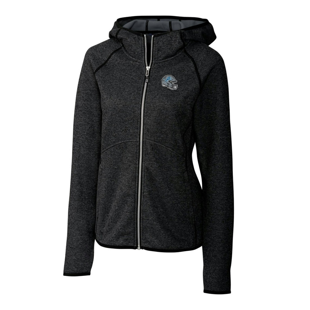 Detroit Lions Cutter & Buck Women's Helmet Logo Mainsail Sweater-Knit Full-Zip Hoodie Charcoal
