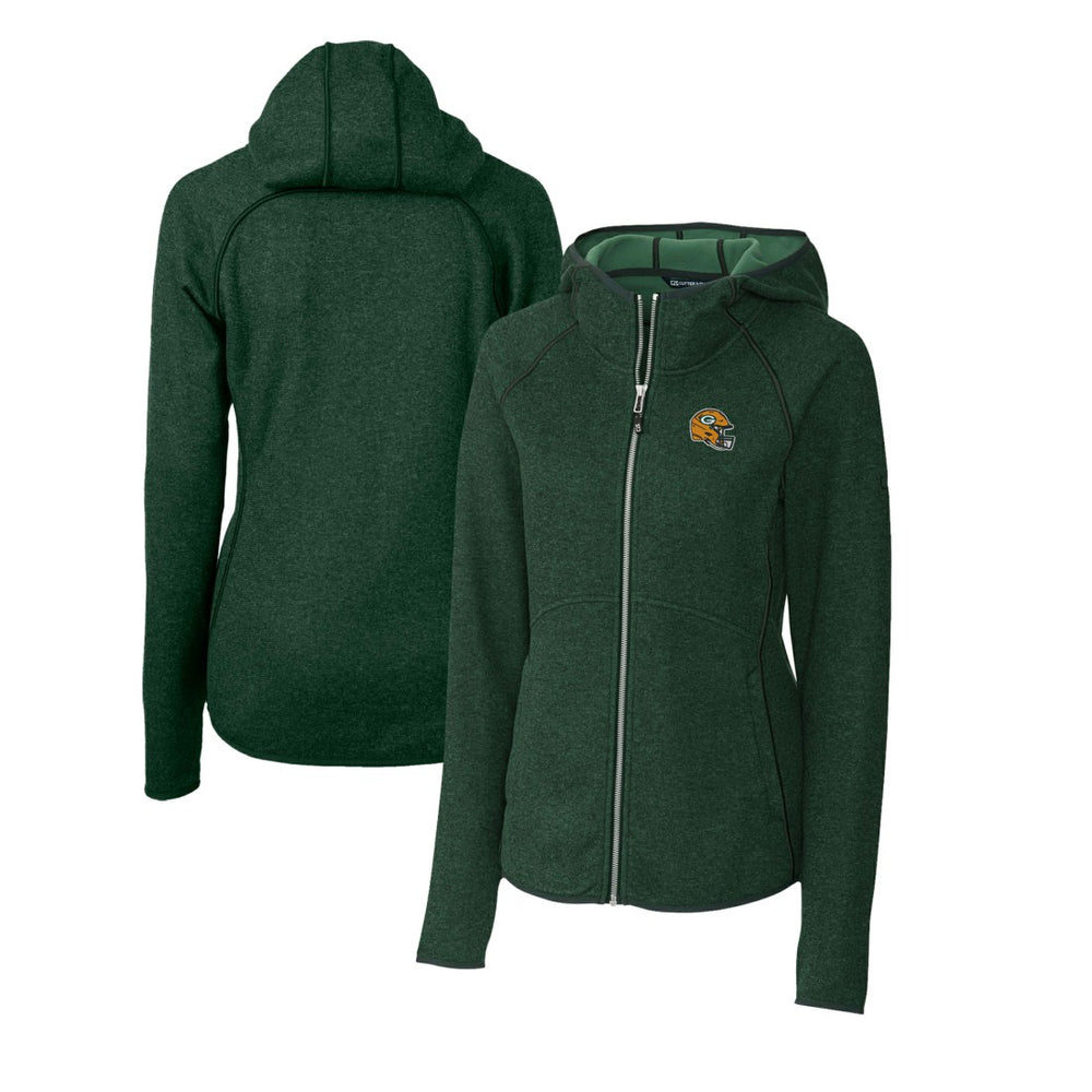 Green Bay Packers Cutter & Buck Women's Helmet Logo Mainsail Sweater-Knit Full-Zip Hoodie Green