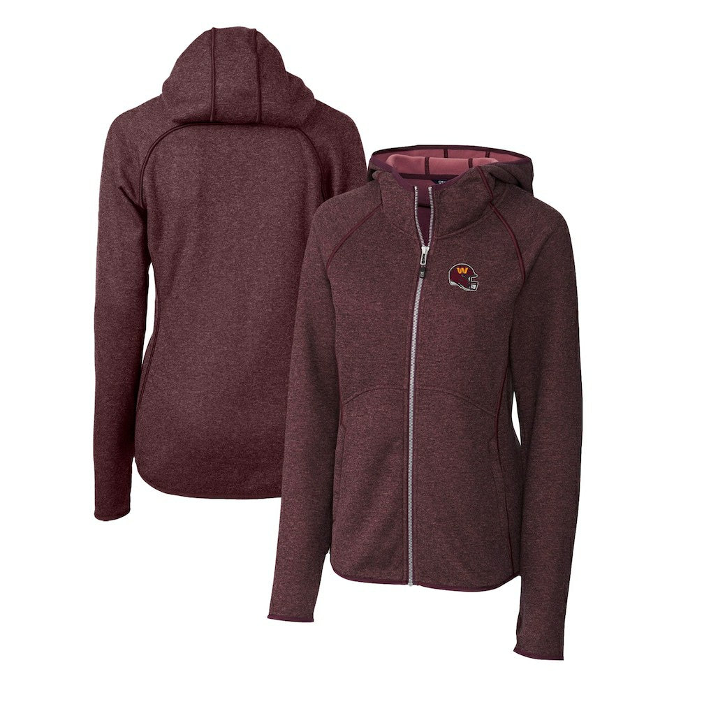 Washington Commanders Cutter & Buck Women's Helmet Logo Mainsail Sweater-Knit Full-Zip Hoodie Burgundy