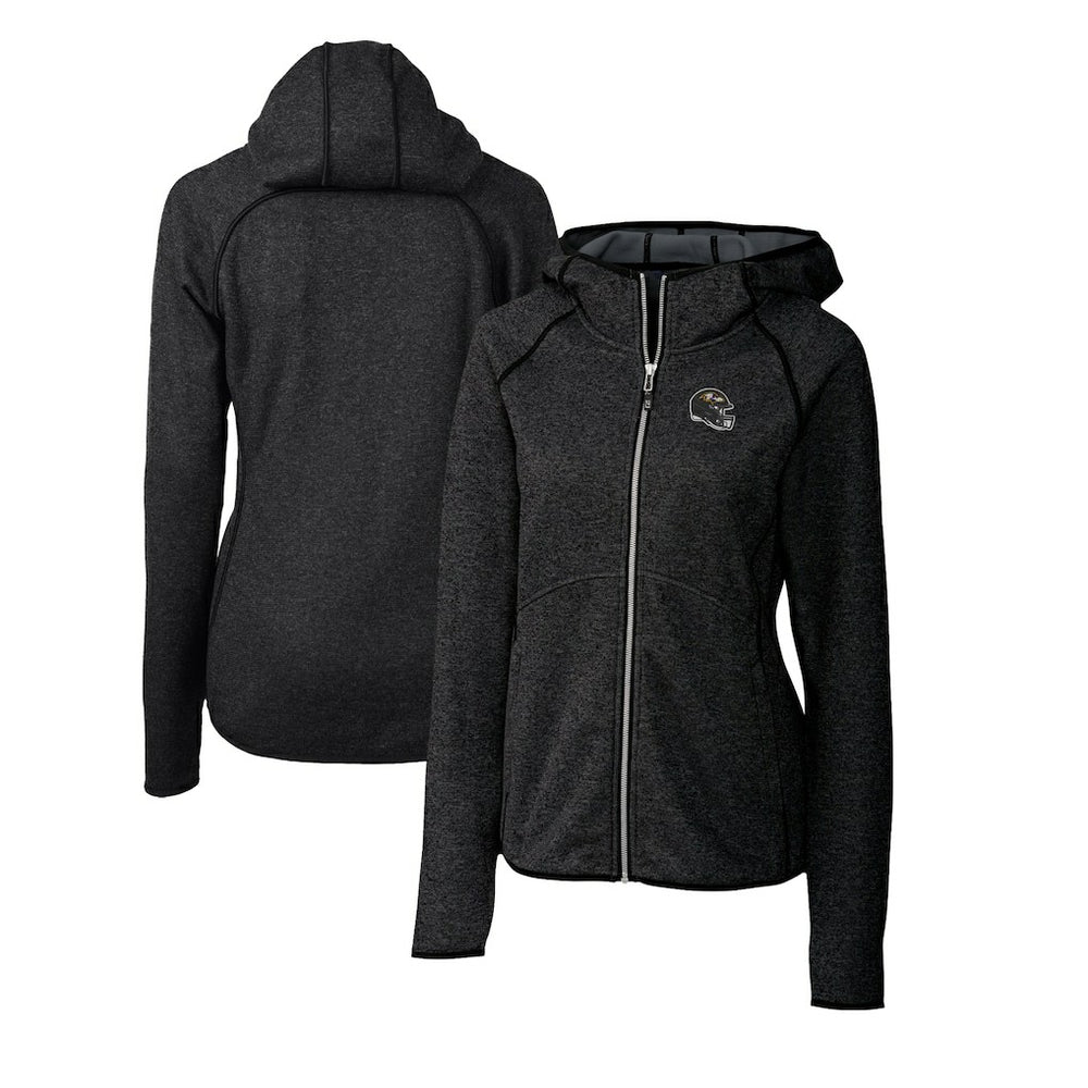 Baltimore Ravens Cutter & Buck Women's Helmet Logo Mainsail Sweater-Knit Full-Zip Hoodie Charcoal