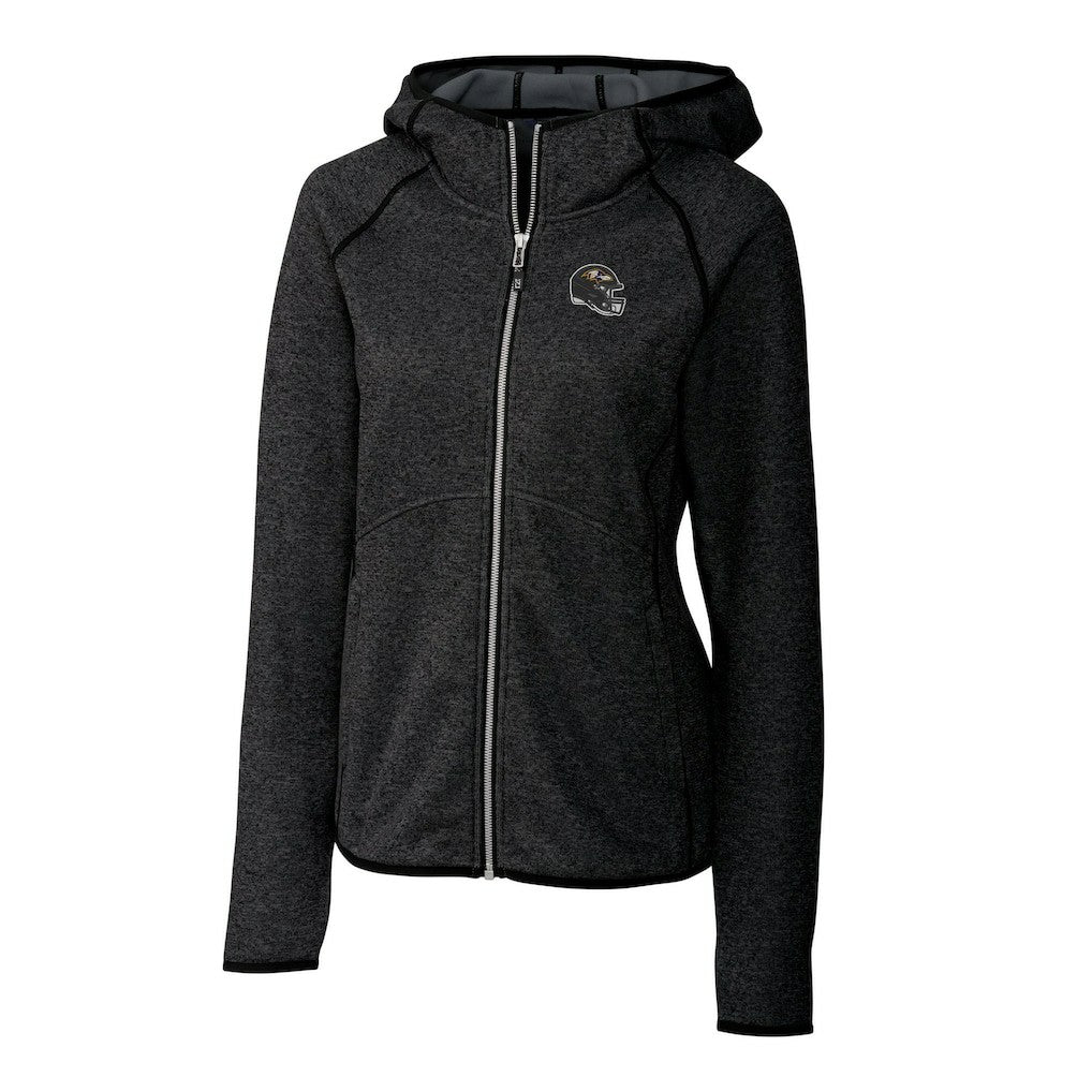 Baltimore Ravens Cutter & Buck Women's Helmet Logo Mainsail Sweater-Knit Full-Zip Hoodie Charcoal