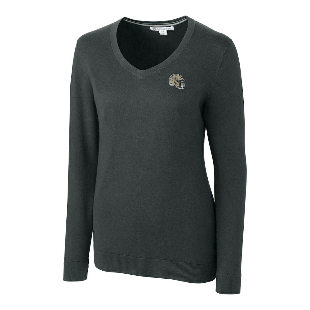 New Orleans Saints Cutter & Buck Women's Helmet Logo Lakemont Tri-Blend V-Neck Pullover Sweater Charcoal